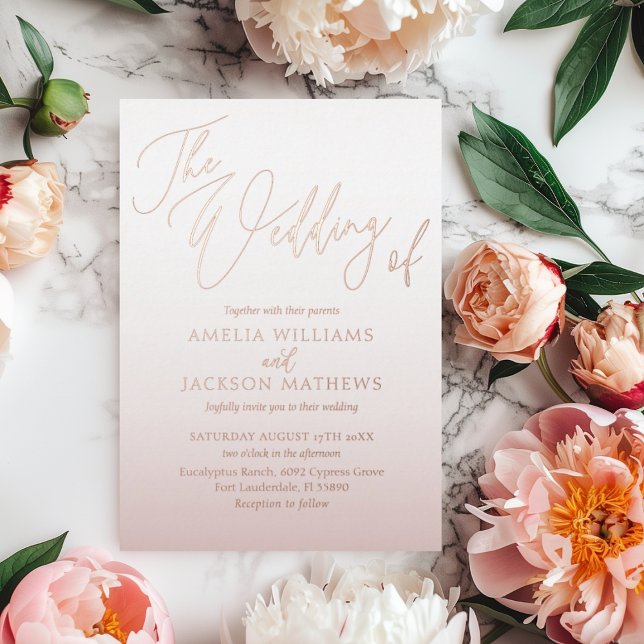 Invitación Con Relieve Metalizado Elegante Boda Rosa Rubor Real Gold (Subido por el creador)