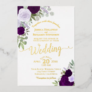 Invitación Con Relieve Metalizado Elegante Boda Rosas de color Moda morado boho  acu