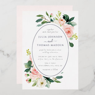 Invitación Con Relieve Metalizado Elegante Boda Rubor Silver Floral