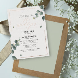 Invitación Con Relieve Metalizado Elegante Boda Rústica con Escritura de Eucalipto R