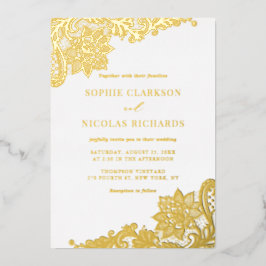 Invitación Con Relieve Metalizado Elegante Boda Rústico de encaje antiguo oro