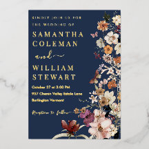 Elegante Boda rústico de la Marina Azul Boho Wildf