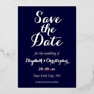 Invitación Con Relieve Metalizado Elegante boda salva la fecha de la plata azul de l