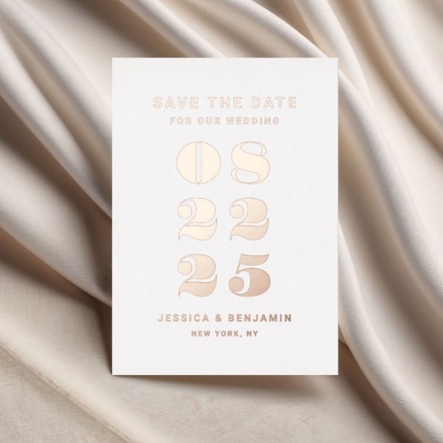 Invitación Con Relieve Metalizado Elegante Boda Salva La Fecha Rosa Oro (Elegant Wedding Save The Date Rose Gold Foil Invitation)
