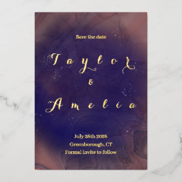 Invitación Con Relieve Metalizado Elegante Boda Salvar la fecha púrpura real