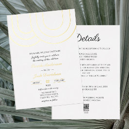 Invitación Con Relieve Metalizado Elegante Boda Simple Blanca y Dorada