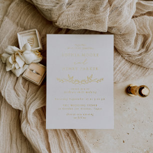 Invitación Con Relieve Metalizado Elegante Boda Simple de Hoja de Oro