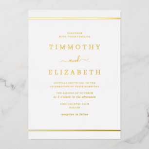 Invitación Con Relieve Metalizado Elegante Boda simple de oro