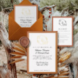 Invitación Con Relieve Metalizado Elegante Boda simple y moderno de Naranja quemado<br><div class="desc">Diseño de Relieve metalizado oro real sencillo, elegante y moderno con borde naranja quemado, sus iniciales de monograma y el texto de su invitación. Este diseño fue creado a partir del diseño de la corona de hojas dibujadas a mano para un marco monográfico contemporáneo con una caligrafía Ampersand. Se puede...</div>