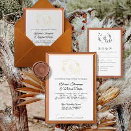 Invitación Con Relieve Metalizado Elegante Boda simple y moderno de Naranja quemado 