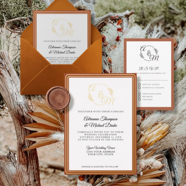 Invitación Con Relieve Metalizado Elegante Boda simple y moderno de Naranja quemado  (Subido por el creador)