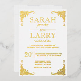 Invitación Con Relieve Metalizado Elegante Boda Tradicional Hawaiana de Oro