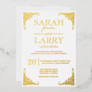 Invitación Con Relieve Metalizado Elegante Boda Tradicional Hawaiana de Oro