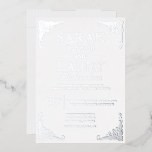 Invitación Con Relieve Metalizado Elegante Boda Tradicional Hawaiana de Plata