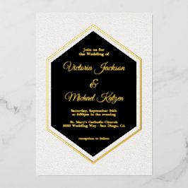 Invitación Con Relieve Metalizado Elegante Boda tradicional negro y Relieve metaliza