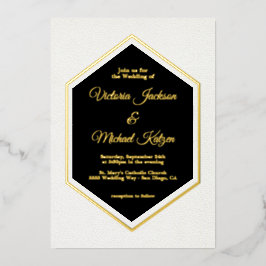 Invitación Con Relieve Metalizado Elegante Boda tradicional negro y Relieve metaliza