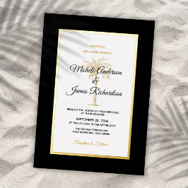 Invitación Con Relieve Metalizado Elegante Boda tropical de palmeras de oro negro