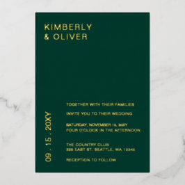 Invitación Con Relieve Metalizado Elegante Boda verde esmeralda moderno simple