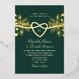 Invitación Con Relieve Metalizado Elegante Boda Verde Esmeralda Oro