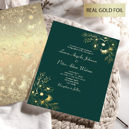 Invitación Con Relieve Metalizado Elegante Boda Verde Esmeralda y Dorado