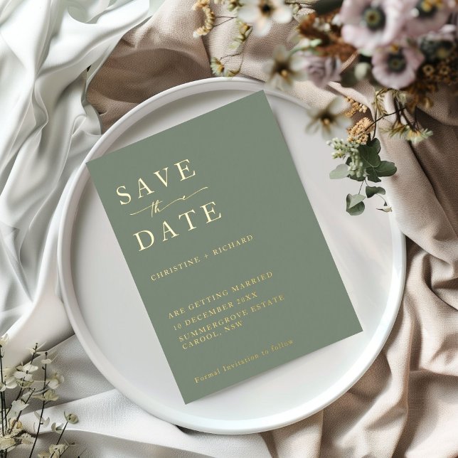 Invitación Con Relieve Metalizado Elegante boda verde sabio salva la fecha (Subido por el creador)