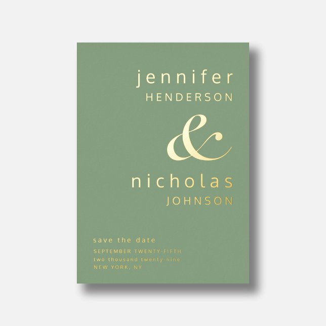 Invitación Con Relieve Metalizado Elegante Boda Verde Salva La Fecha Oro (Elegant Green Wedding Save The Date Gold Foil Invitation)