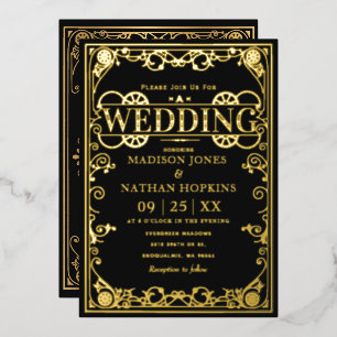 Invitación Con Relieve Metalizado Elegante boda victoriana steampunk