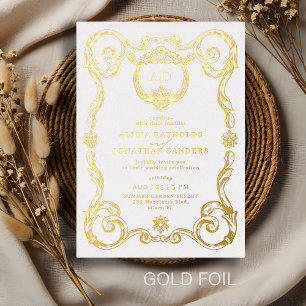 Invitación Con Relieve Metalizado Elegante boda vintage barroco rococó dorado 