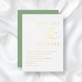 Invitación Con Relieve Metalizado Elegante Boda y Ampersand Green Gold
