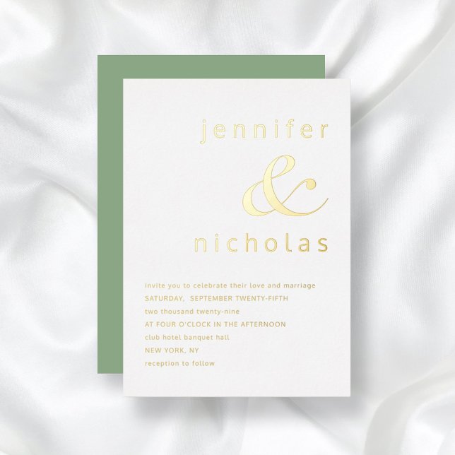 Invitación Con Relieve Metalizado Elegante Boda y Ampersand Green Gold (Subido por el creador)