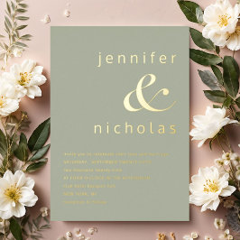 Invitación Con Relieve Metalizado Elegante Boda y Ampersor Verde del Sabor del Oro