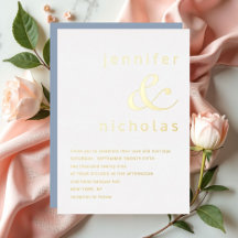 Elegante Bodas de Ampersand Azul Polvoriento y Oro