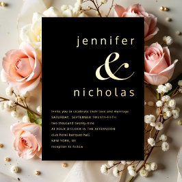 Invitación Con Relieve Metalizado Elegante Bodas de Ampersand de Oro Negro 