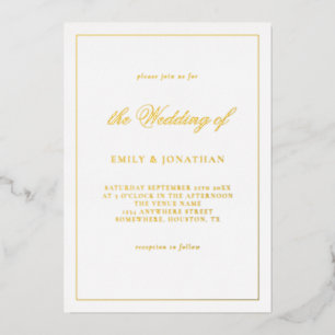 Invitación Con Relieve Metalizado Elegante borde de línea de caligrafía Boda Real