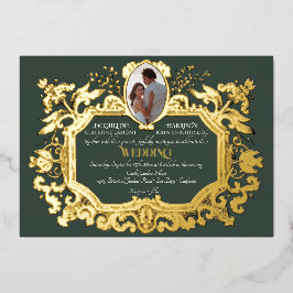 Invitación Con Relieve Metalizado Elegante bosque de invierno Art Nouveau y Boda de 