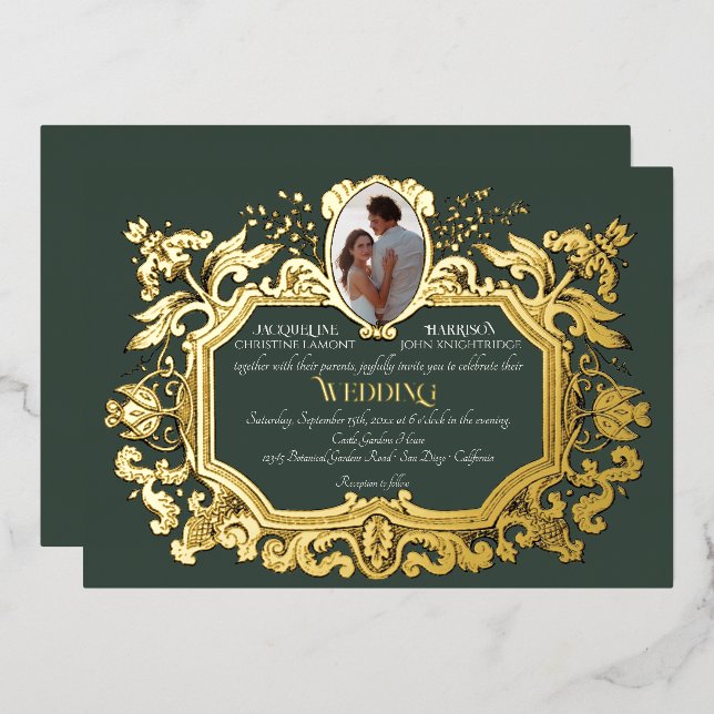 Invitación Con Relieve Metalizado Elegante bosque de invierno Art Nouveau y Boda de  (Anverso/Reverso)
