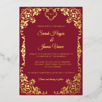 Invitación Con Relieve Metalizado Elegante Botánico con Hojalata de Oro Real