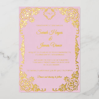 Invitación Con Relieve Metalizado Elegante Botánico con Hojalata de Oro Real