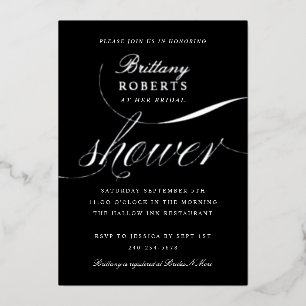 Invitación Con Relieve Metalizado Elegante Bridal Shower Black Silver
