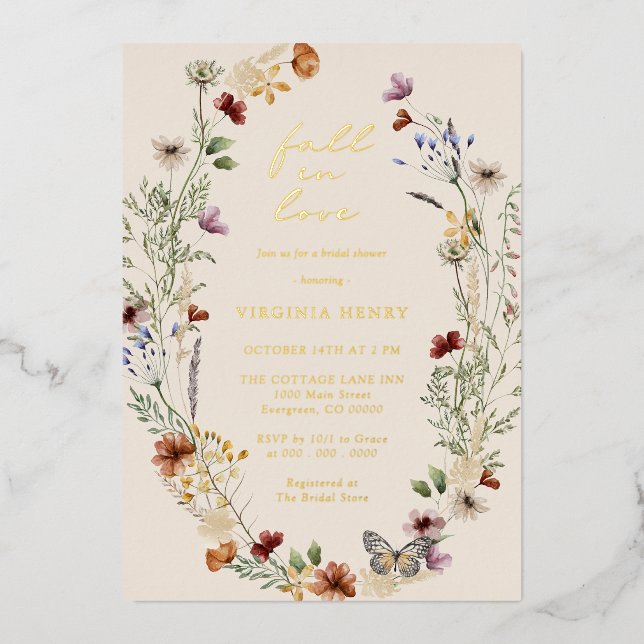 Invitación Con Relieve Metalizado Elegante Bridal Shower Gold (Anverso)
