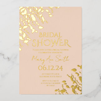 Invitación Con Relieve Metalizado Elegante Bridal Shower Gold Floral Rubor