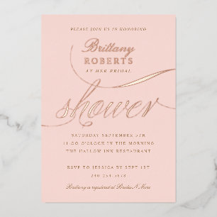 Invitación Con Relieve Metalizado Elegante Bridal Shower Rubor Rosa Gold