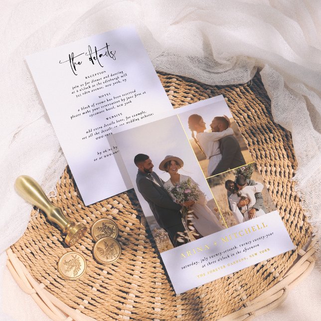 Invitación Con Relieve Metalizado Elegante brillante todo en un Boda fotográfico QR  (Subido por el creador)