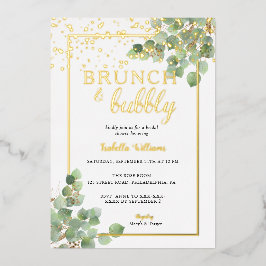 Invitación Con Relieve Metalizado Elegante Brunch & Bubbly Green Bridal Shower