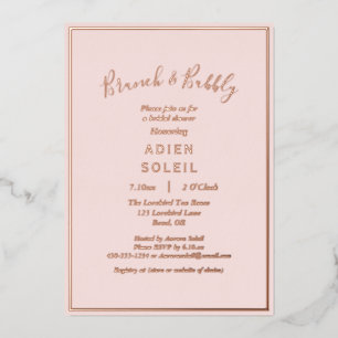 Invitación Con Relieve Metalizado Elegante brunch y burbujas de rosa moderna con dor