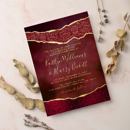 Invitación Con Relieve Metalizado Elegante burdeos y Boda de la Agate de Oro Real