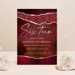 Invitación Con Relieve Metalizado Elegante Burgundy Geoed Agate 16 cumpleaños Real<br><div class="desc">Celebre con estilo con estas elegantes y muy modernas invitaciones de Relieve metalizado a los 16 años. El diseño es fácil de personalizar con la redacción de su evento especial y sus invitados estarán encantados cuando reciban estas fabulosas invitaciones.</div>