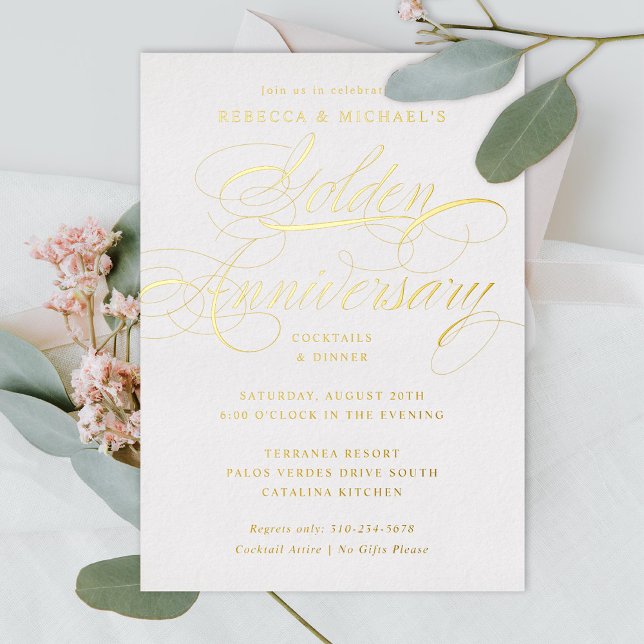Invitación Con Relieve Metalizado Elegante caligrafía 50 Fiesta del Aniversario Dora (Subido por el creador)