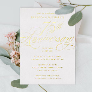 Invitación Con Relieve Metalizado Elegante caligrafía 75º Fiesta del Aniversario del