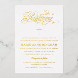 Invitación Con Relieve Metalizado Elegante Caligrafía Bautizo Dorado